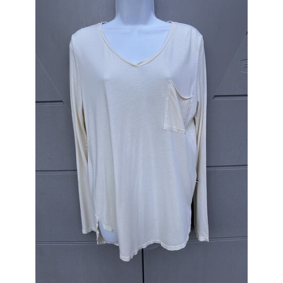 Sol Angeles Ivory V-neck Long Sleeved Tencel T-shirt Sz M Oversized Basic Layer - Picture 6 of 9